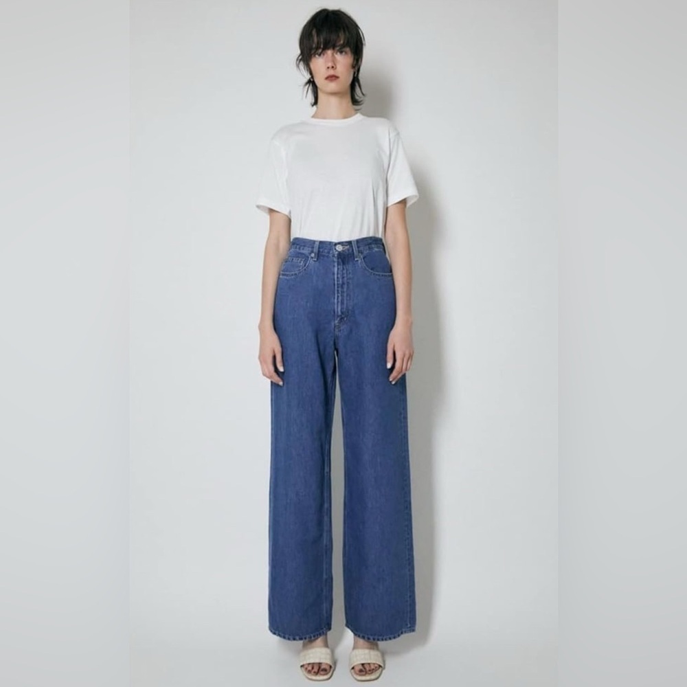 Moussy Wide Straight Leg Linen Blend Jeans Dark‎ Wash Size 24